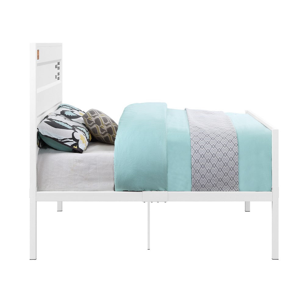 Industrial Style Metal Full Size Bed with Straight Leg Support, White - BM204605