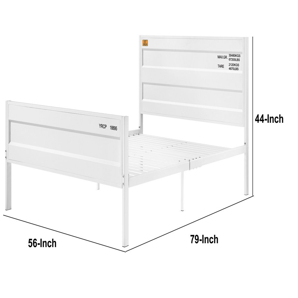 Industrial Style Metal Full Size Bed with Straight Leg Support, White - BM204605