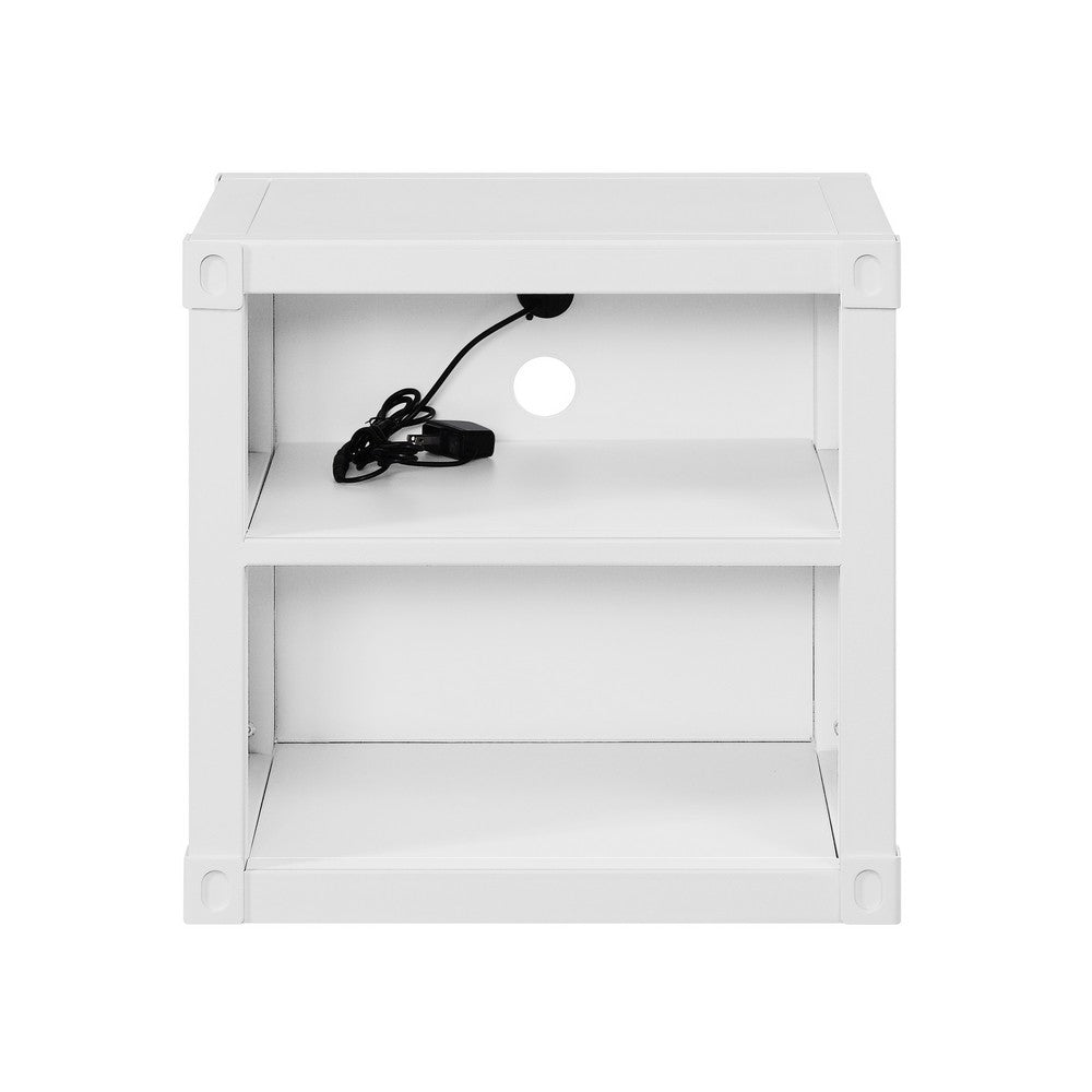 Metal Nightstand with 2 Open Compartment and USB Port, White - BM204606