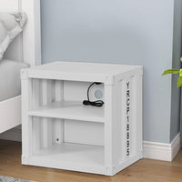 Metal Nightstand with 2 Open Compartment and USB Port, White - BM204606