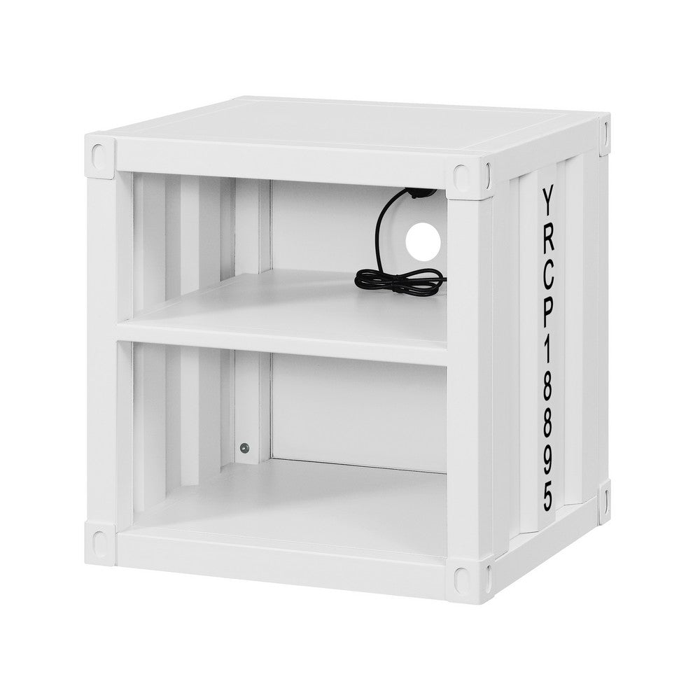 Metal Nightstand with 2 Open Compartment and USB Port, White - BM204606