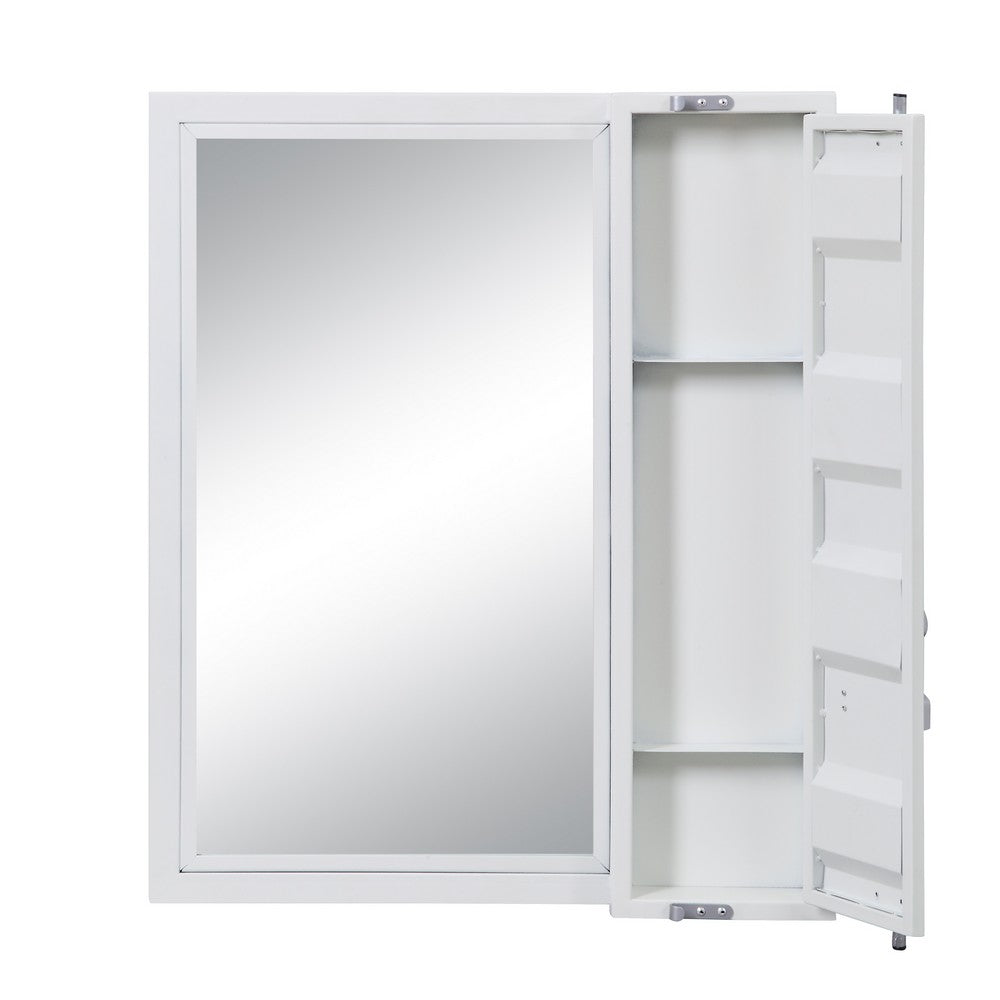 Industrial Style Metal Vanity Mirror with Recessed Door Storage, White - BM204607