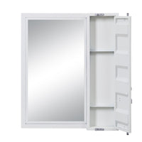 Industrial Style Metal Vanity Mirror with Recessed Door Storage, White - BM204607