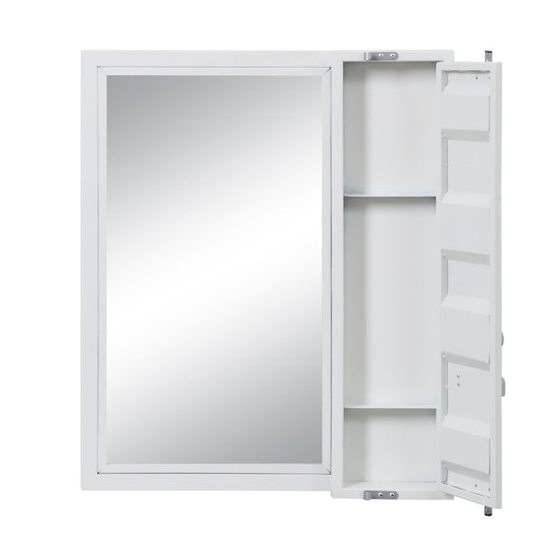 Industrial Style Metal Vanity Mirror with Recessed Door Storage, White - BM204607