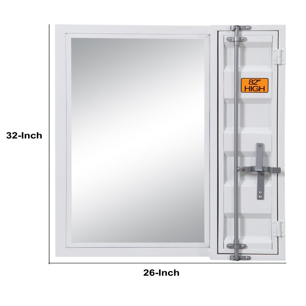 Industrial Style Metal Vanity Mirror with Recessed Door Storage, White - BM204607