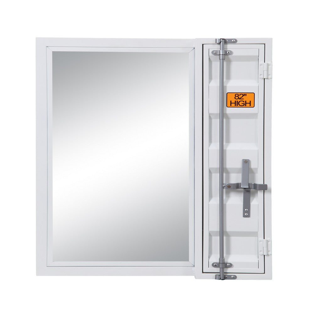 Industrial Style Metal Vanity Mirror with Recessed Door Storage, White - BM204607