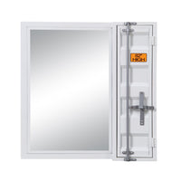 Industrial Style Metal Vanity Mirror with Recessed Door Storage, White - BM204607