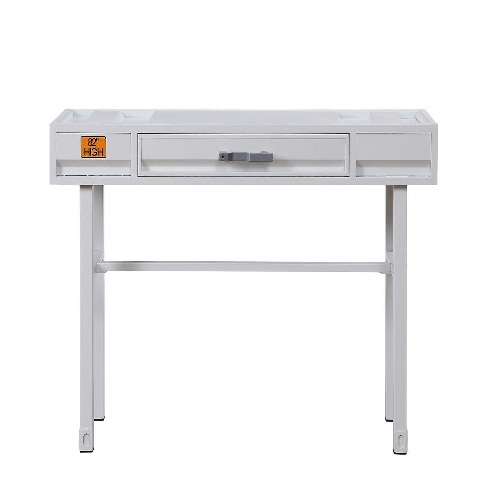 Industrial Style Metal and Wood 1 Drawer Vanity Desk, White - BM204608