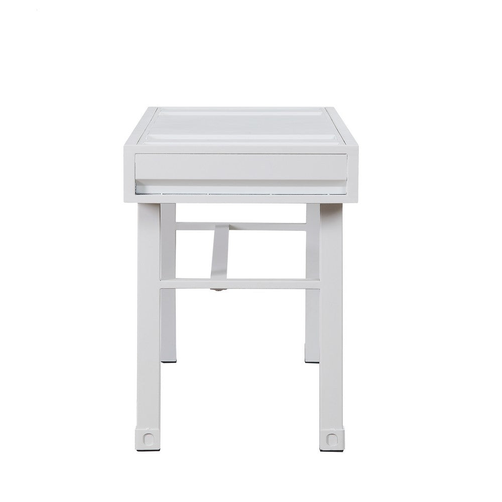 Industrial Style Metal and Wood 1 Drawer Vanity Desk, White - BM204608