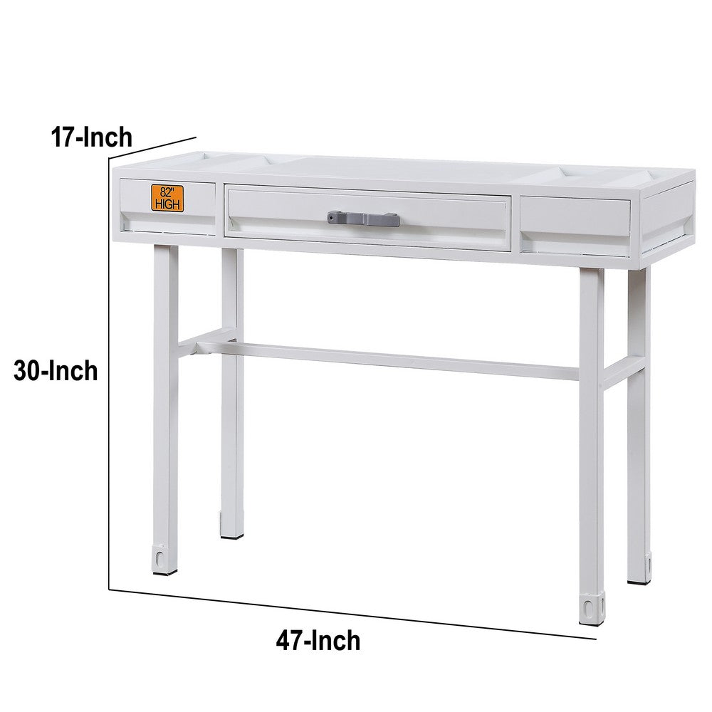 Industrial Style Metal and Wood 1 Drawer Vanity Desk, White - BM204608