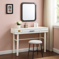 Industrial Style Metal and Wood 1 Drawer Vanity Desk, White - BM204608