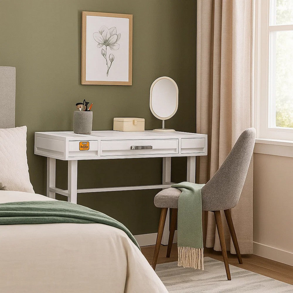 Industrial Style Metal and Wood 1 Drawer Vanity Desk, White - BM204608