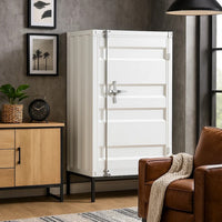Industrial Style Metal Chest with Recessed Door Front, White - BM204609