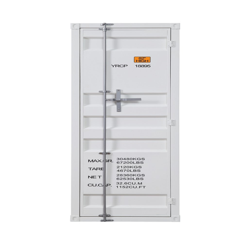 Industrial Style Metal Wardrobe with Recessed Door Front, White - BM204610