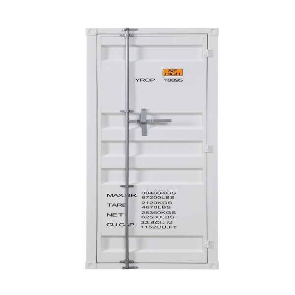 Industrial Style Metal Wardrobe with Recessed Door Front, White - BM204610