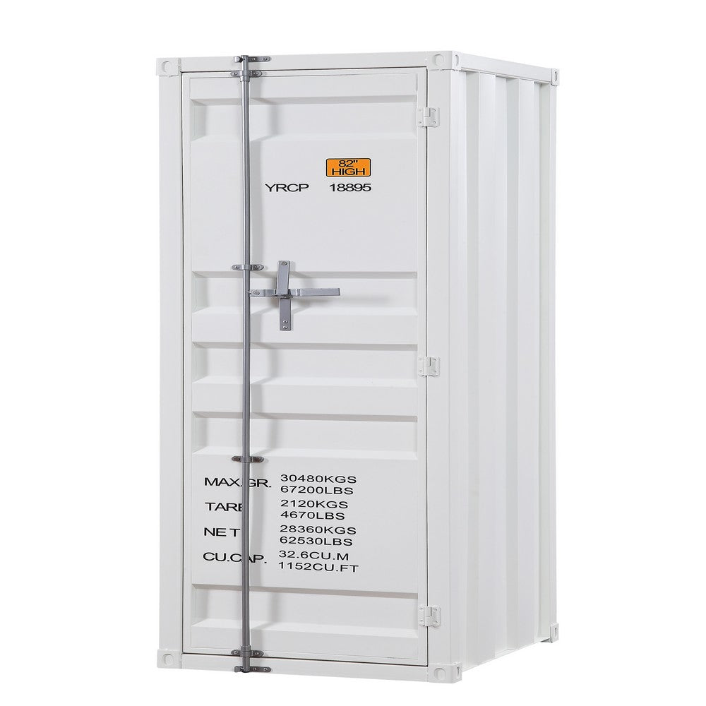 Industrial Style Metal Wardrobe with Recessed Door Front, White - BM204610