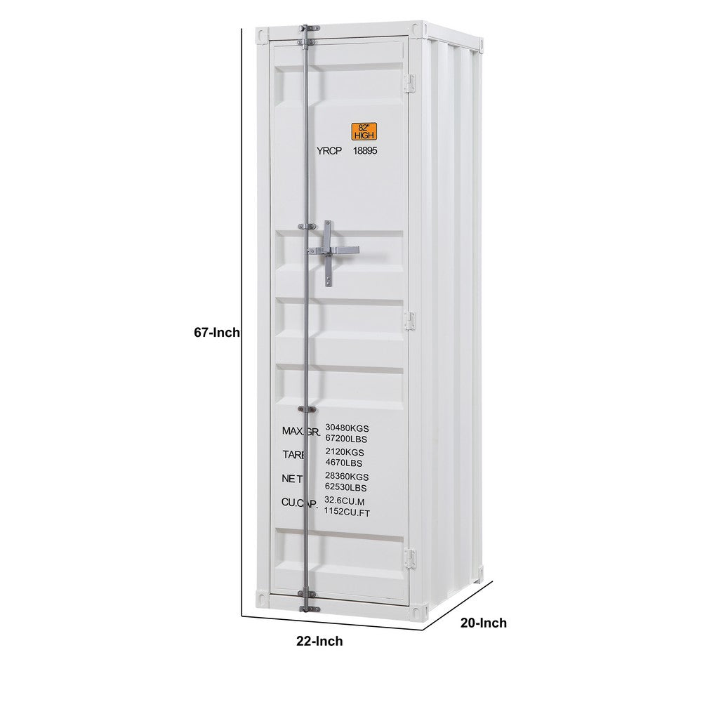 Industrial Style Metal Wardrobe with Recessed Door Front, White - BM204610