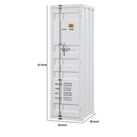 Industrial Style Metal Wardrobe with Recessed Door Front, White - BM204610