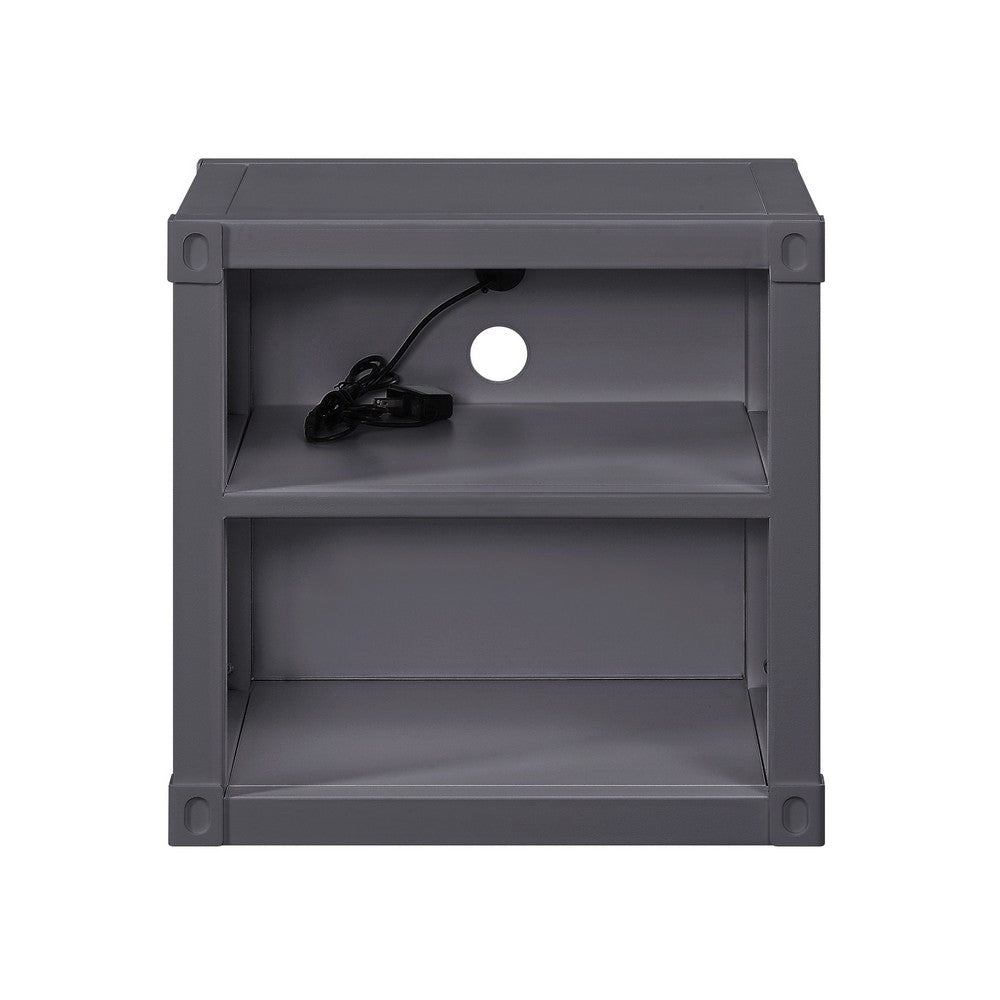 Metal Nightstand with 2 Open Compartment and USB Port, Gray - BM204614