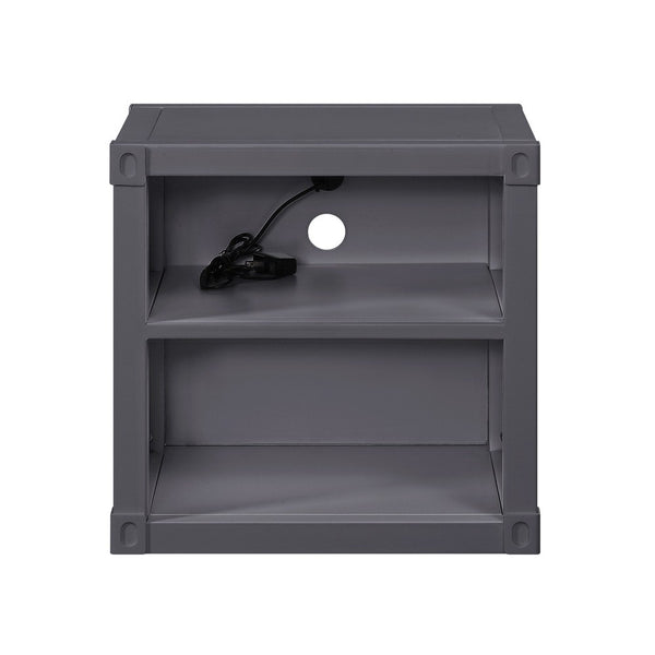 Metal Nightstand with 2 Open Compartment and USB Port, Gray - BM204614