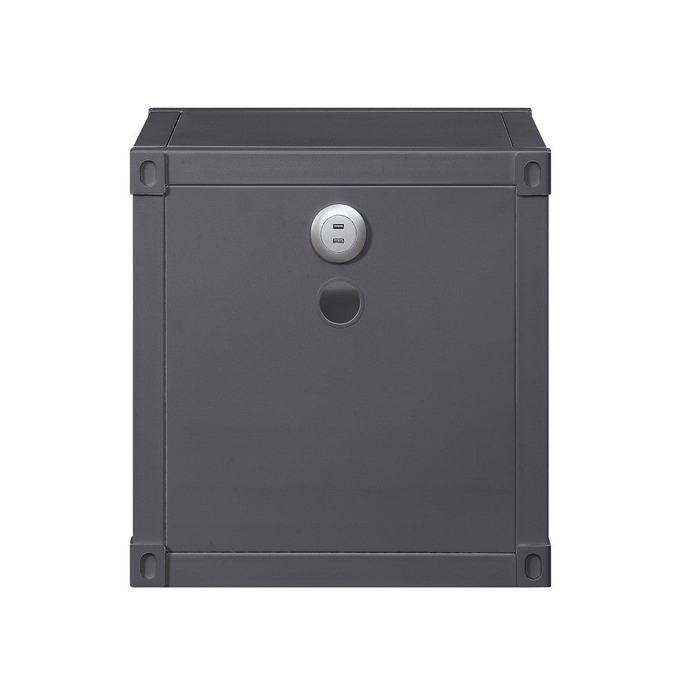 Metal Nightstand with 2 Open Compartment and USB Port, Gray - BM204614