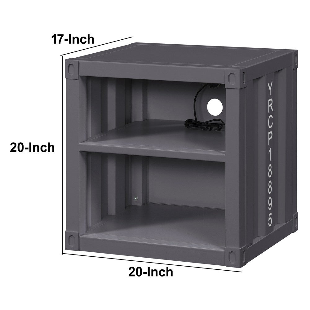 Metal Nightstand with 2 Open Compartment and USB Port, Gray - BM204614