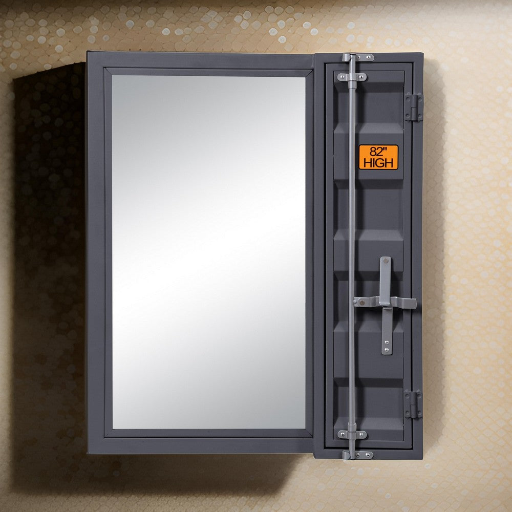 Industrial Style Metal Vanity Mirror with Recessed Door Storage, Gray - BM204615
