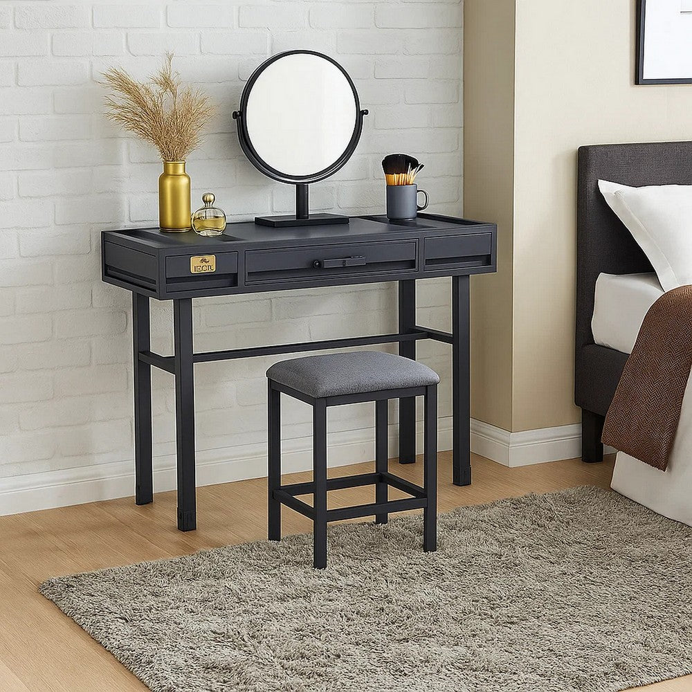 Industrial Style Metal and Wood 1 Drawer Vanity Desk, Gray - BM204616