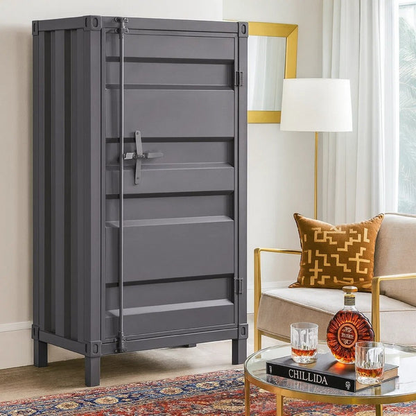 Industrial Style Metal Chest with Recessed Door Front, Gray - BM204617