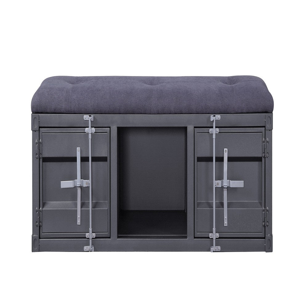 Industrial Style Metal and Fabric Bench with Open Storage, Gray - BM204619