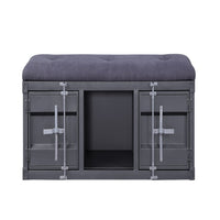 Industrial Style Metal and Fabric Bench with Open Storage, Gray - BM204619