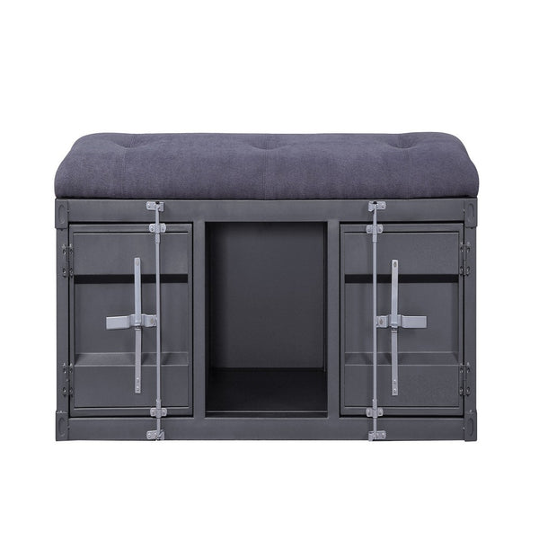 Industrial Style Metal and Fabric Bench with Open Storage, Gray - BM204619