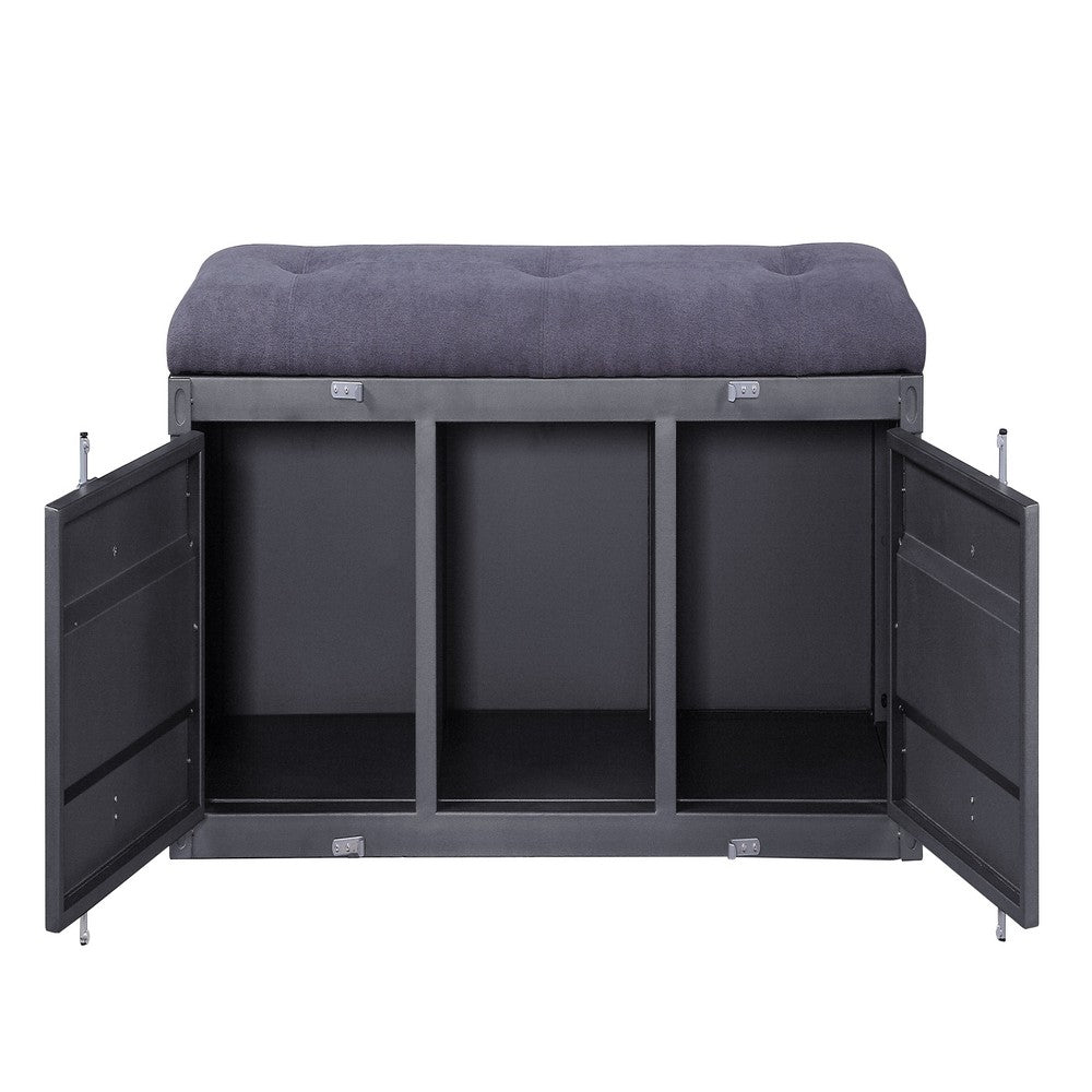 Industrial Style Metal and Fabric Bench with Open Storage, Gray - BM204619