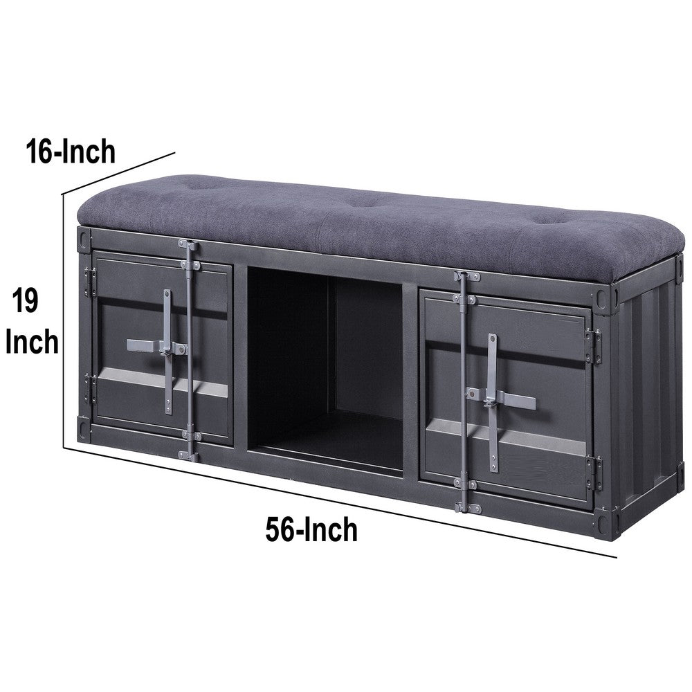 Industrial Style Metal and Fabric Bench with Open Storage, Gray - BM204619