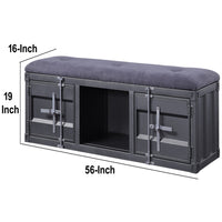 Industrial Style Metal and Fabric Bench with Open Storage, Gray - BM204619