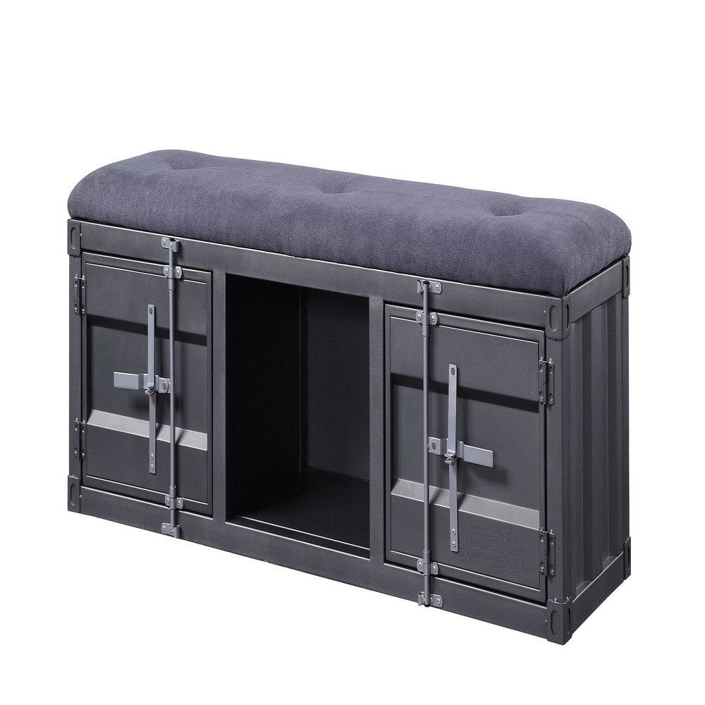 Industrial Style Metal and Fabric Bench with Open Storage, Gray - BM204619