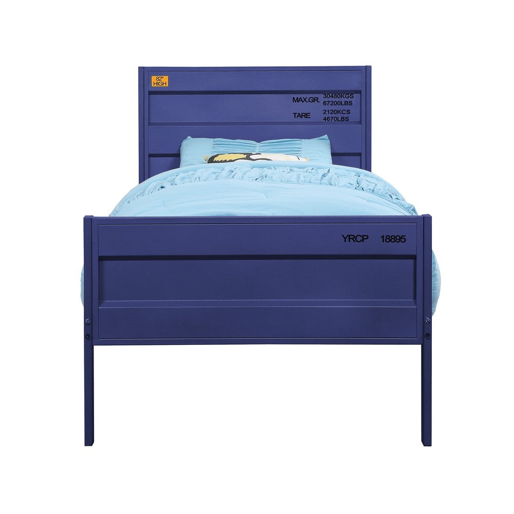 Industrial Style Metal Twin Size Bed with Straight Leg Support, Blue - BM204620
