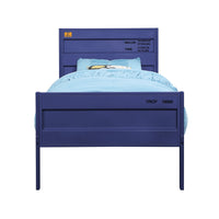 Industrial Style Metal Twin Size Bed with Straight Leg Support, Blue - BM204620