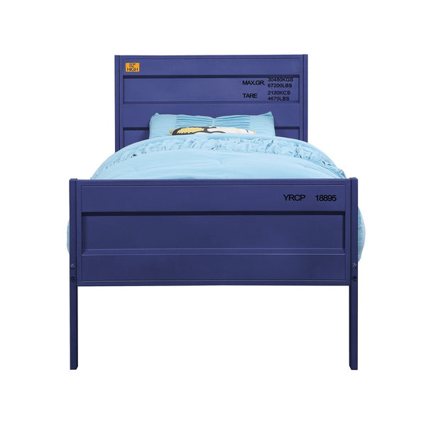 Industrial Style Metal Twin Size Bed with Straight Leg Support, Blue - BM204620