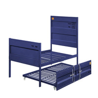 Industrial Style Metal Twin Size Bed with Straight Leg Support, Blue - BM204620