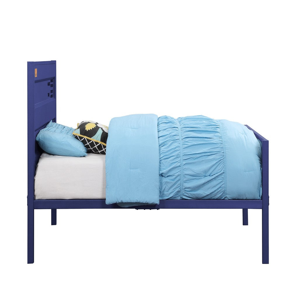 Industrial Style Metal Twin Size Bed with Straight Leg Support, Blue - BM204620