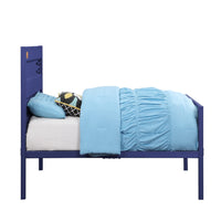 Industrial Style Metal Twin Size Bed with Straight Leg Support, Blue - BM204620