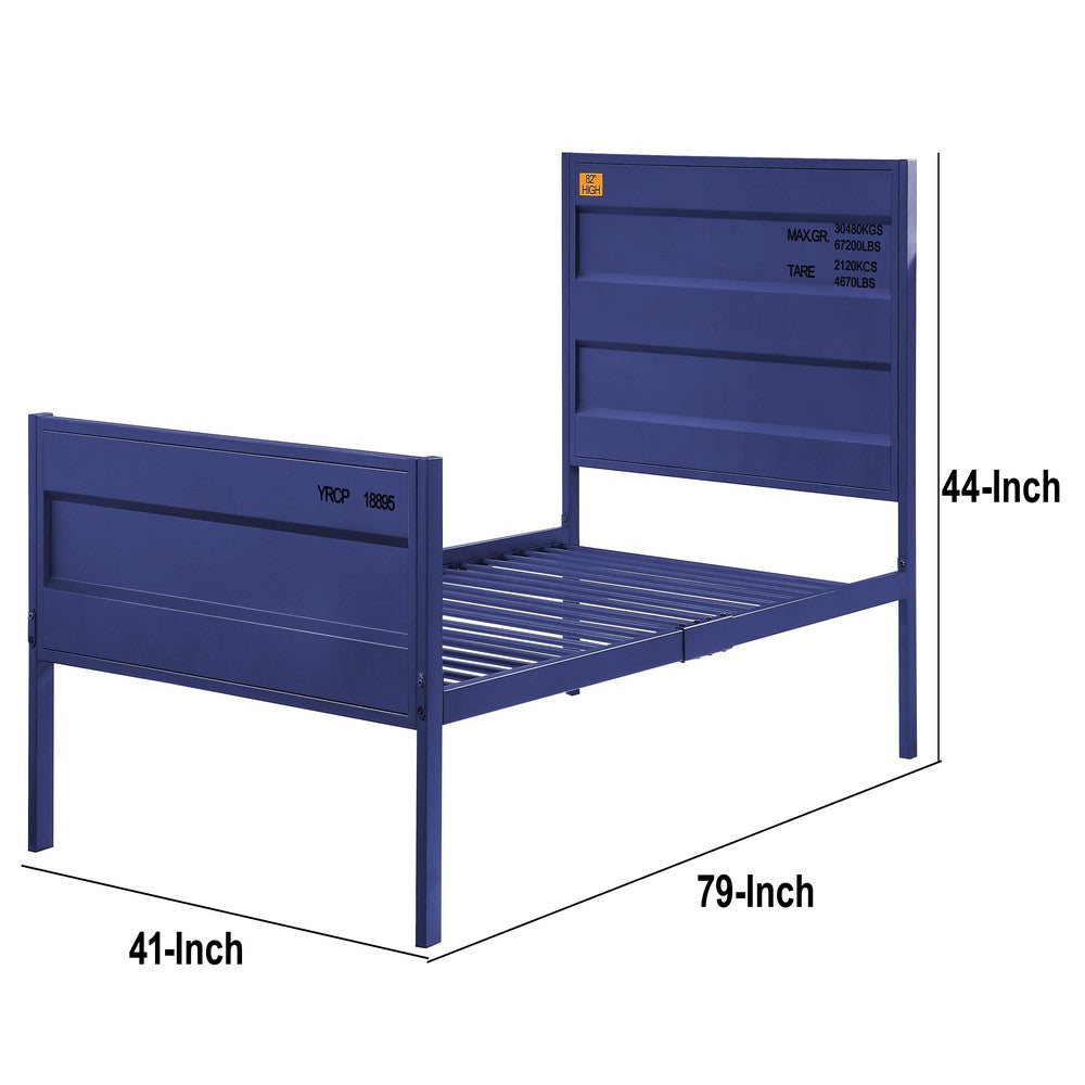 Industrial Style Metal Twin Size Bed with Straight Leg Support, Blue - BM204620