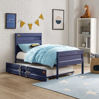 Industrial Style Metal Twin Size Bed with Straight Leg Support, Blue - BM204620