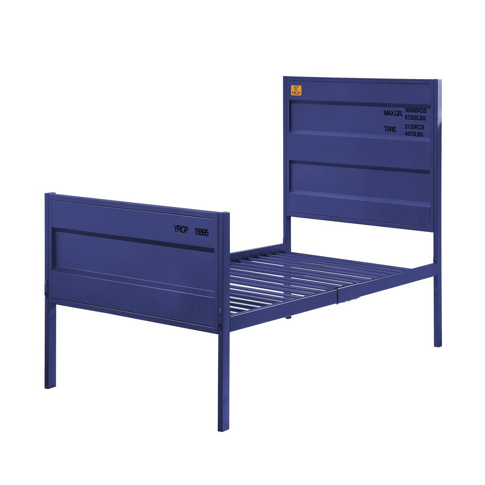 Industrial Style Metal Twin Size Bed with Straight Leg Support, Blue - BM204620