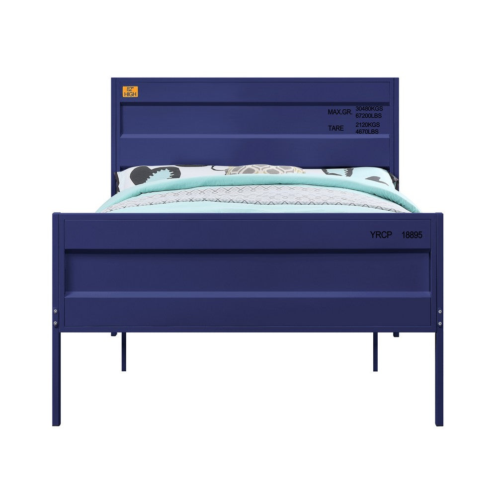 Industrial Style Metal Full Size Bed with Straight Leg Support, Blue - BM204621