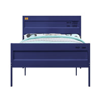 Industrial Style Metal Full Size Bed with Straight Leg Support, Blue - BM204621