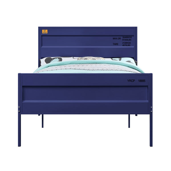 Industrial Style Metal Full Size Bed with Straight Leg Support, Blue - BM204621