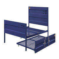 Industrial Style Metal Full Size Bed with Straight Leg Support, Blue - BM204621