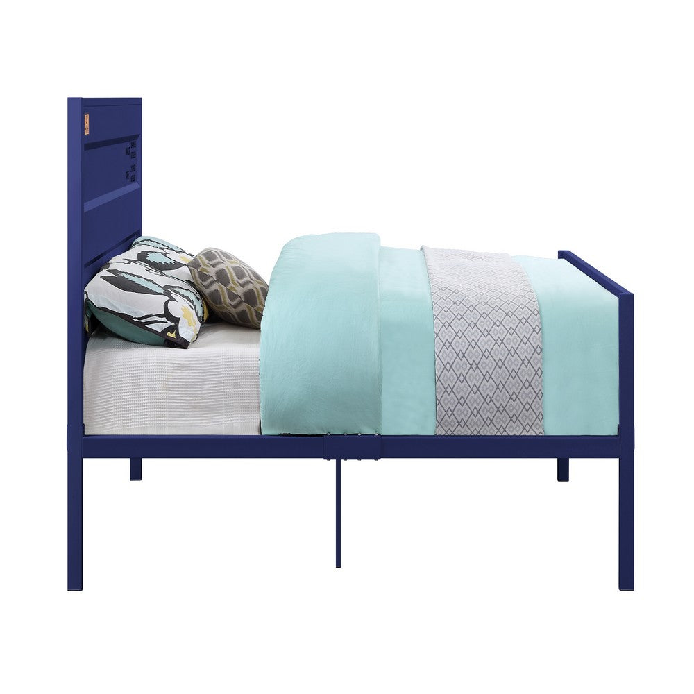 Industrial Style Metal Full Size Bed with Straight Leg Support, Blue - BM204621
